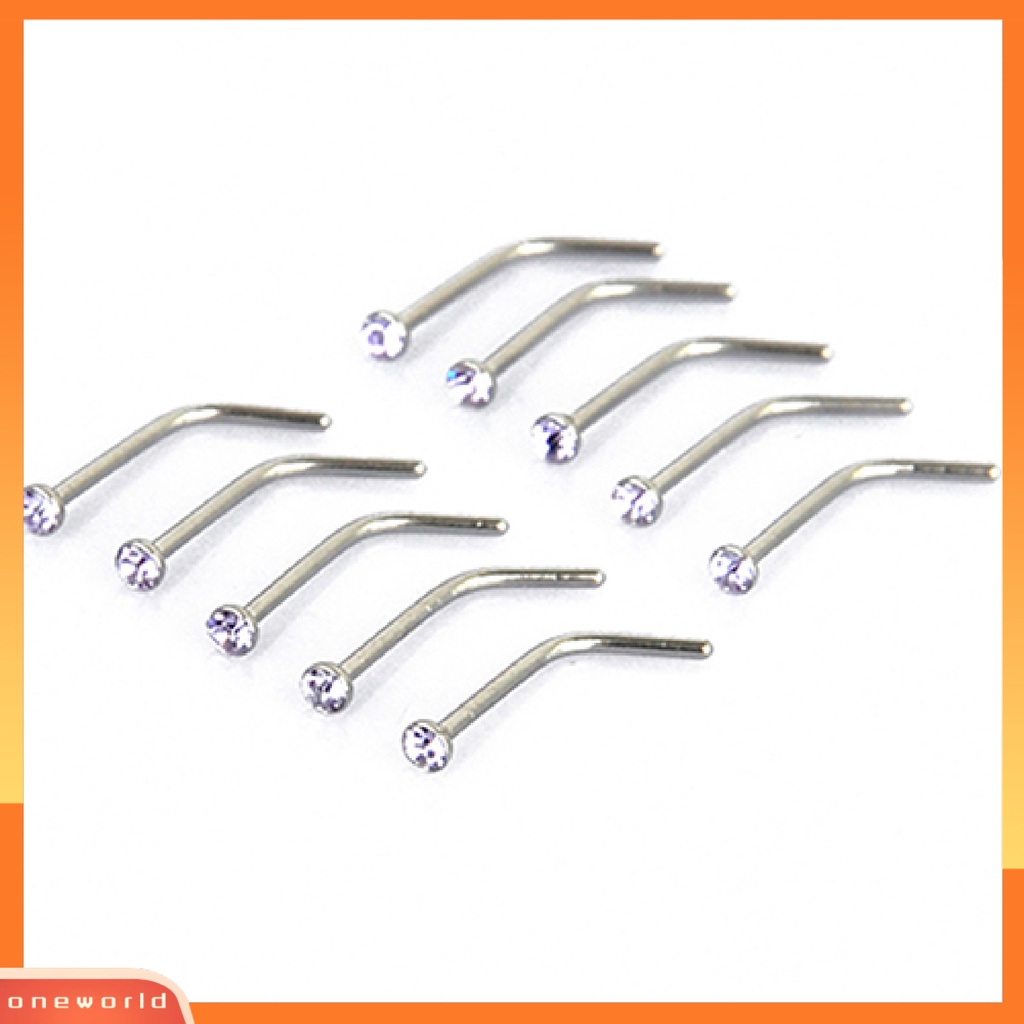 [oneworld] 10pcs Unisex Berlian Imitasi Stainless Steel Sekrup Cincin Hidung Stud Piercing Perhiasan