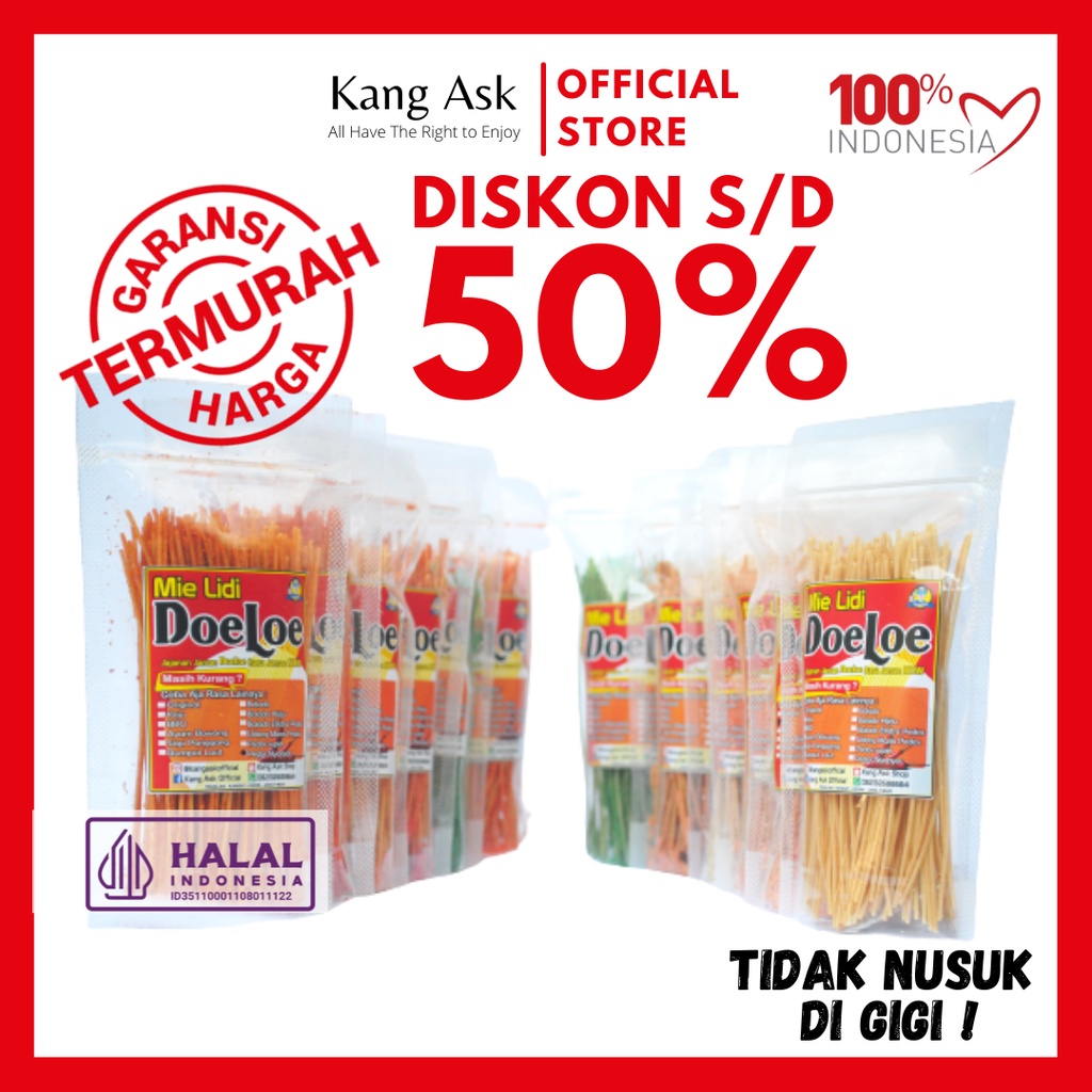 

Mie lidi Doeloe Rasa Pedas Enak Gurih Nagih Murah Kriuk Cemilan 60 gram Snack Kang Ask - 1 Pcs