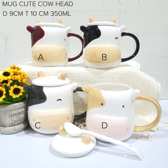 MUG KEPALA SAPI LUCU CUTE COW MUG GELAS UNIK