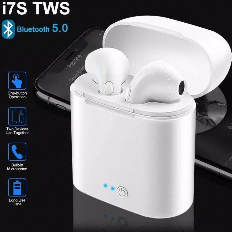 Headset Bluetooth i7S TWS 5.0 Wireless Stereo V5.0+EDR Earphone Handsfree Case Charging HBQ Twins Wi