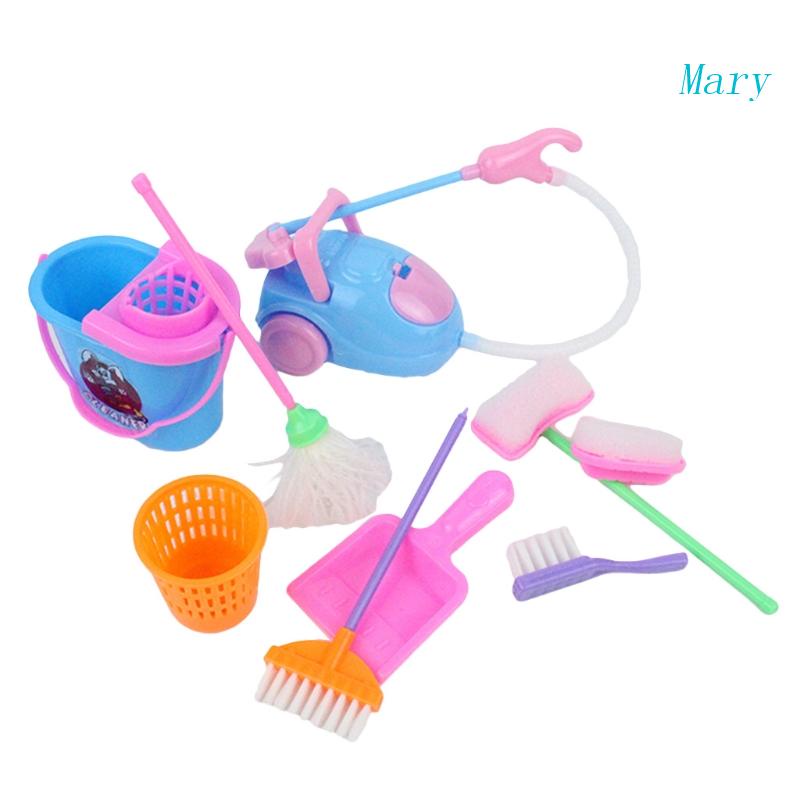 Mary 9-Piece Simulasi Pembersih Mainan Balita Cleaning Set Toys Pretend Play Tools Housekeeping Aksesoris Educationa