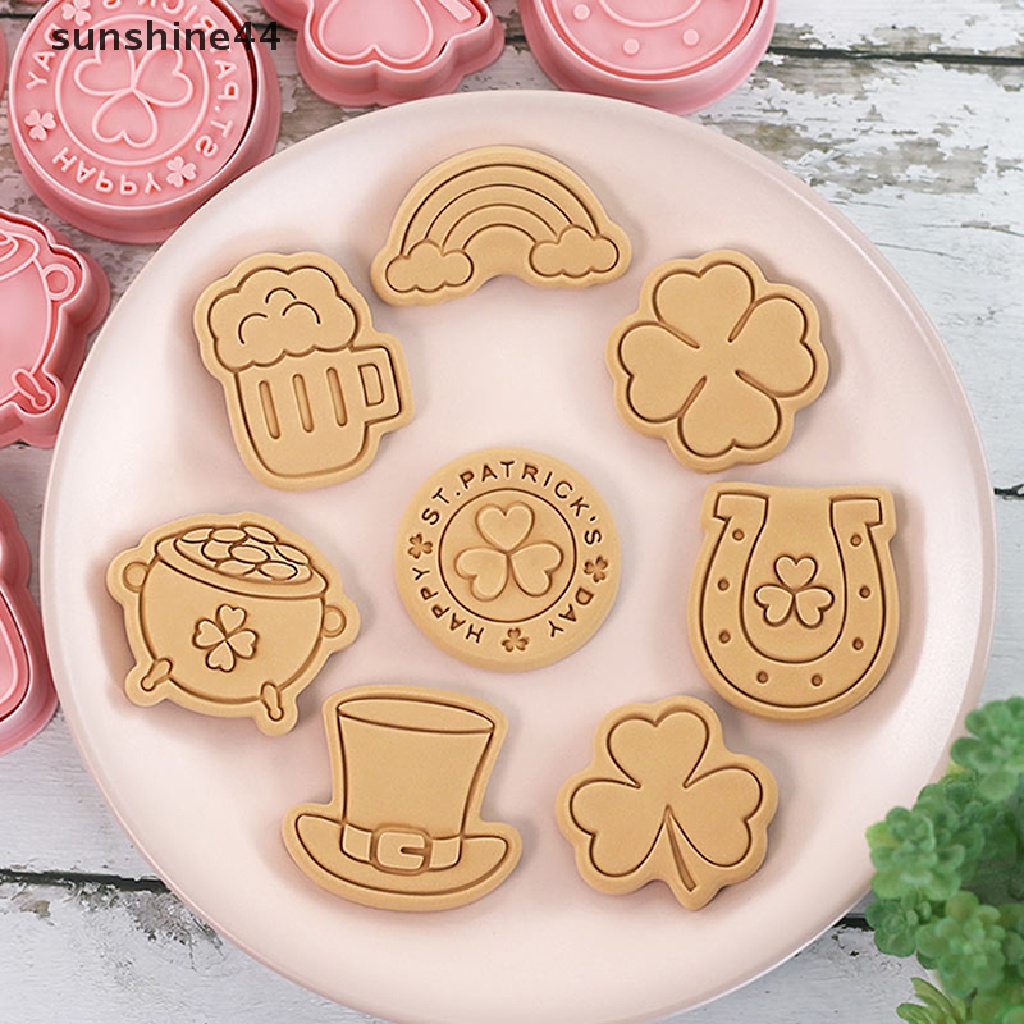 Sunshine 8Pcs/set 3D St. Patrick's Day Cookie Cutters Biscuit Mold Cetakan Kue Kering Stamp Party Decor Baking Tools.