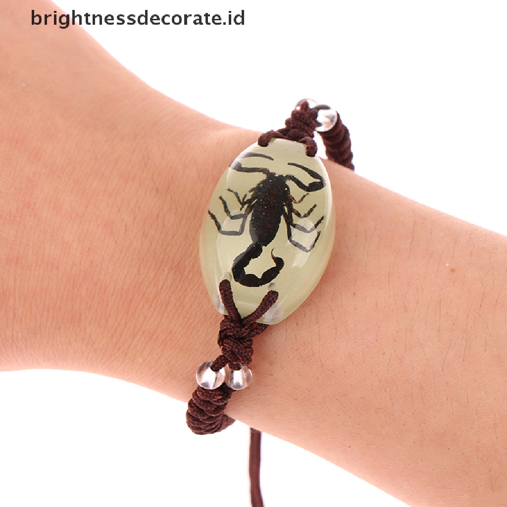 [Birth] Glow In The Dark Handmade Resin Charm Gelang Bercahaya Kumbang Serangga Gelang Pria Wanita Perhiasan Hadiah Bercahaya Serangga Amber Dikepang Gelang [ID]