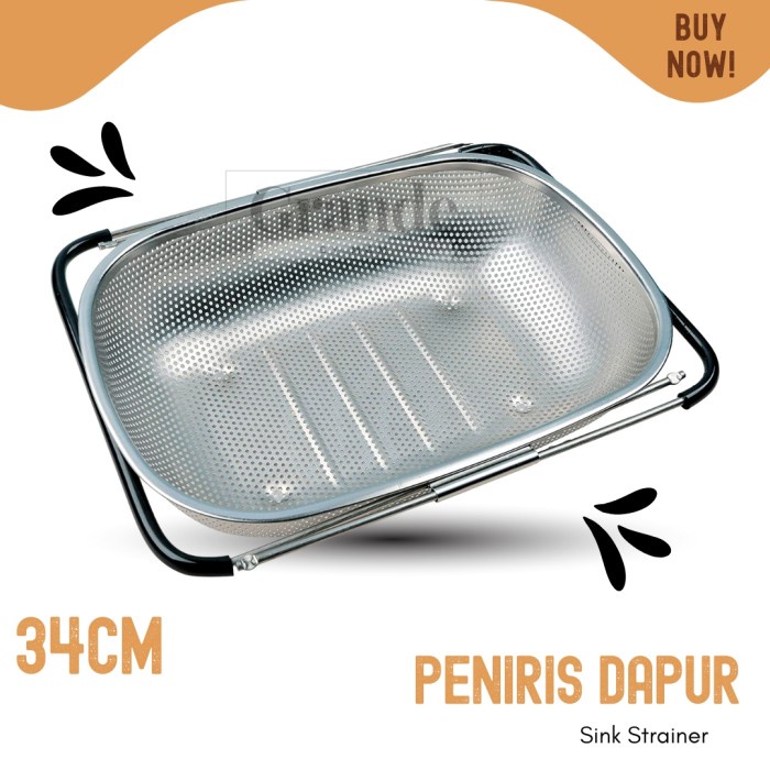 Dapur Saringan buah sayur stainless Saringan Bak Cuci Piring 34cm Oval