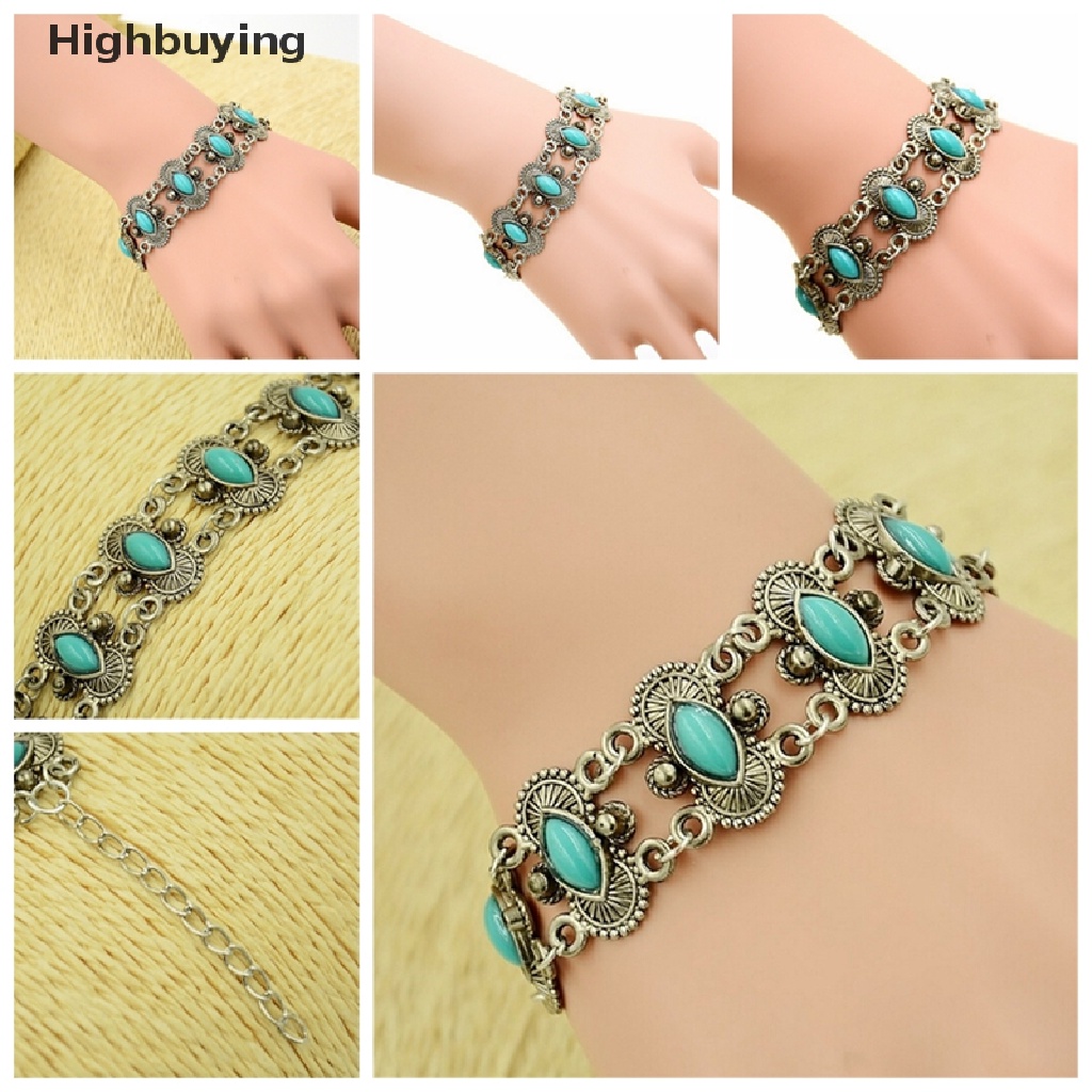 Hbid Sexy Bohemian Fashion Wanita Perak Turquoise Bangle Gelang Pergelangan Tangan Band Perhiasan Glory