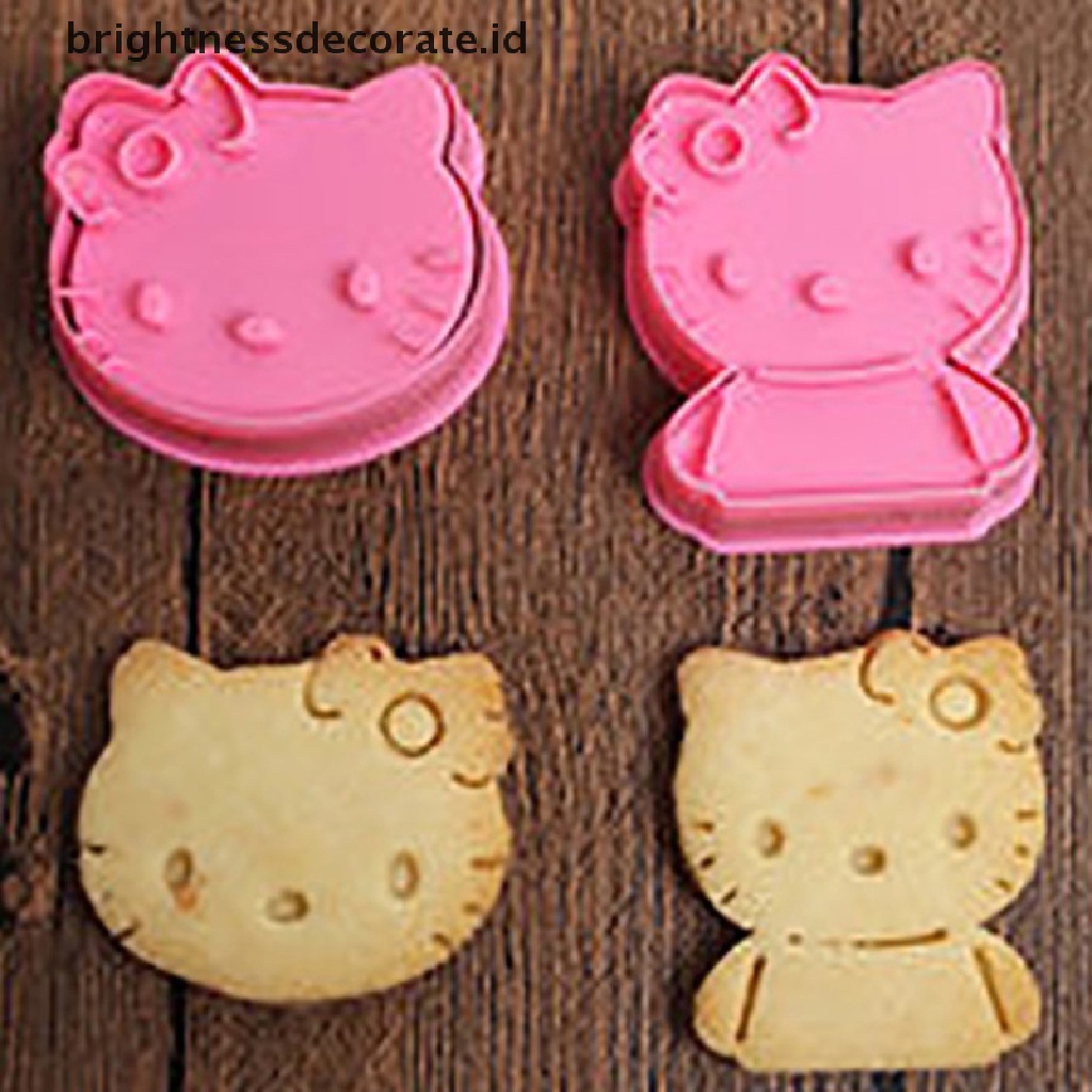 [Birth] 2pcs Kawaii Hellokts Anime Cetakan Biskuit Mini Kartun Lucu 3D Bentuk Kucing Tools [ID]