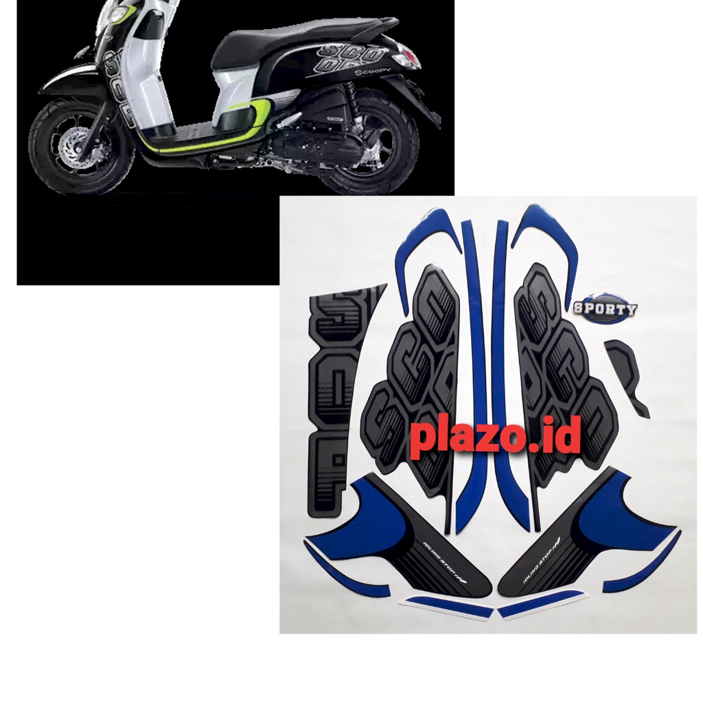 stiker striping lis body motor honda scoopy sporty 2017 full hitam-biru