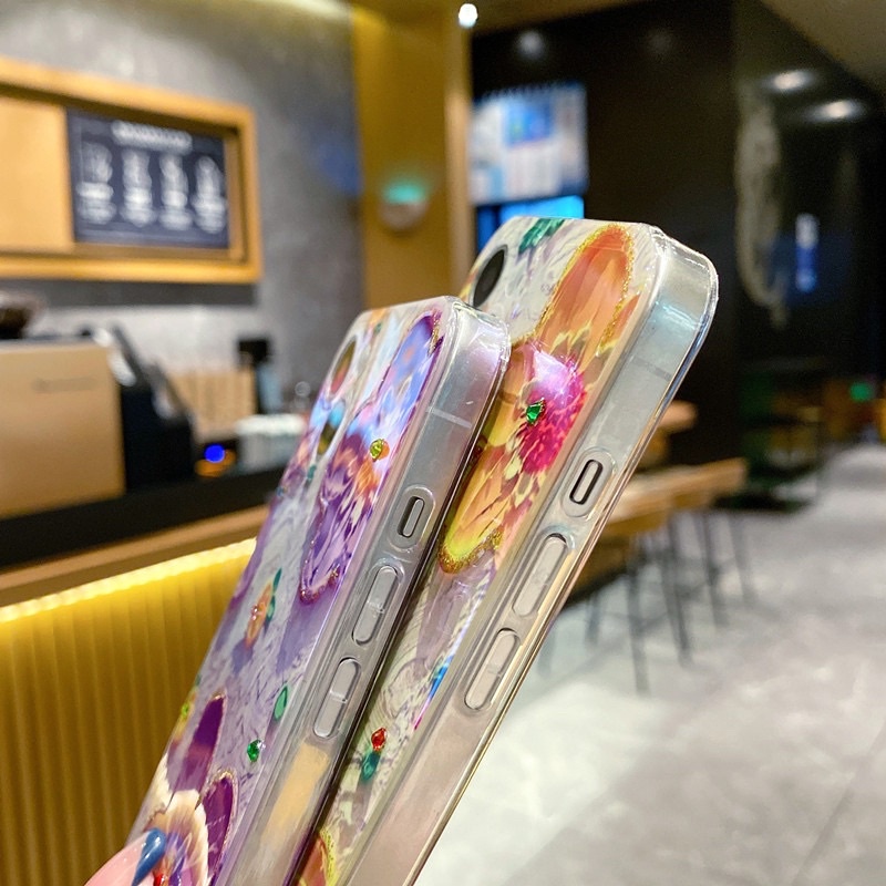 Purple Flower Softcase Case HP Lucu for iphone XS Max XR 11 Pro Max 12 Pro Max 13 Pro Max