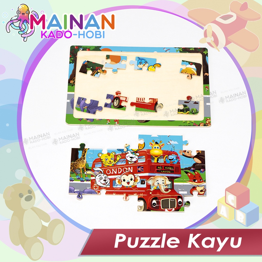 HADIAH ULANG TAHUN MAINAN EDUKASI ANAK PUZZLE KAYU 3D KARAKTER ANIMAL