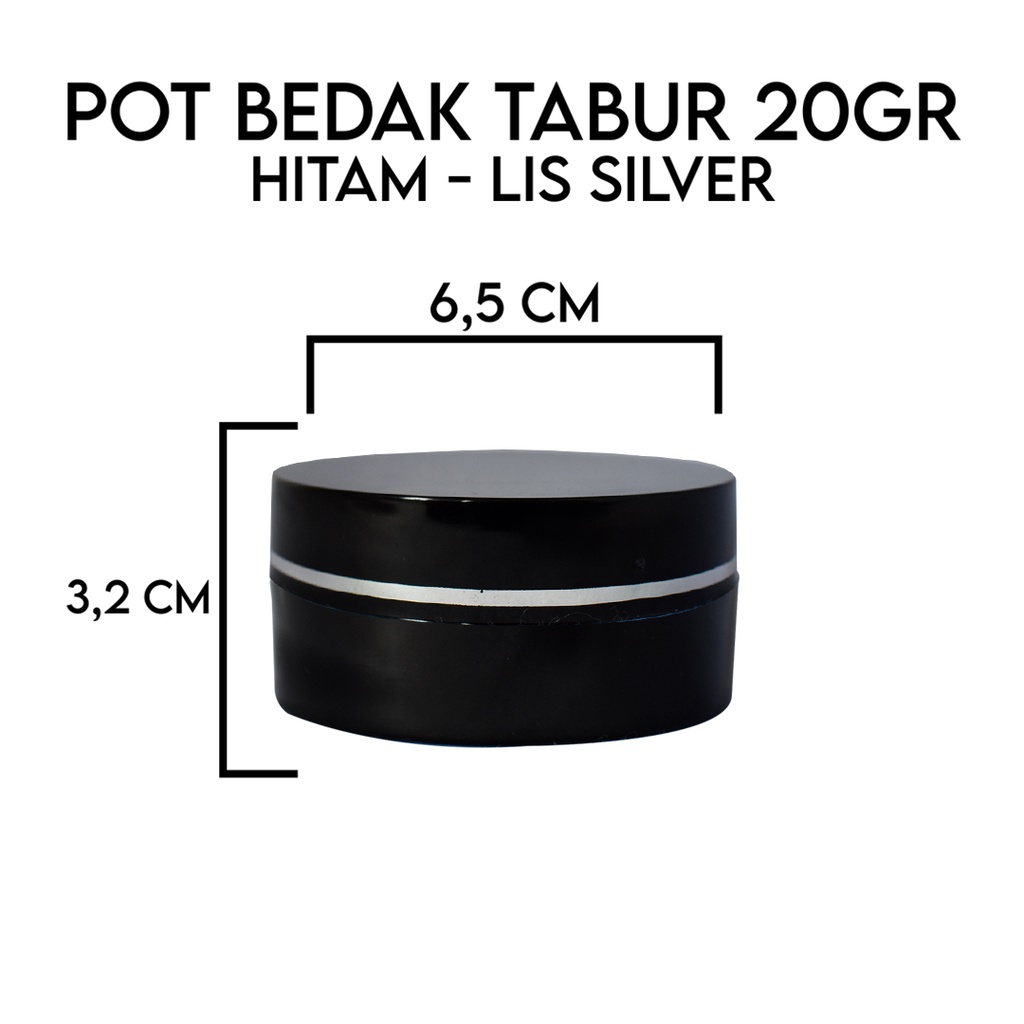 Pot Bedak Tabur Hitam/Hitam List Silver 20Gr