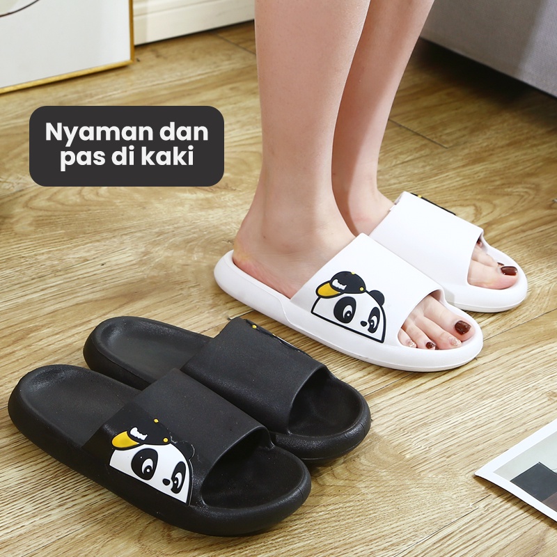 Mainland Sandal Slip On Wanita Sendal Jelly Karet  Soft Rubber Outdoor/Indoor Model Panda Lucu HSN141