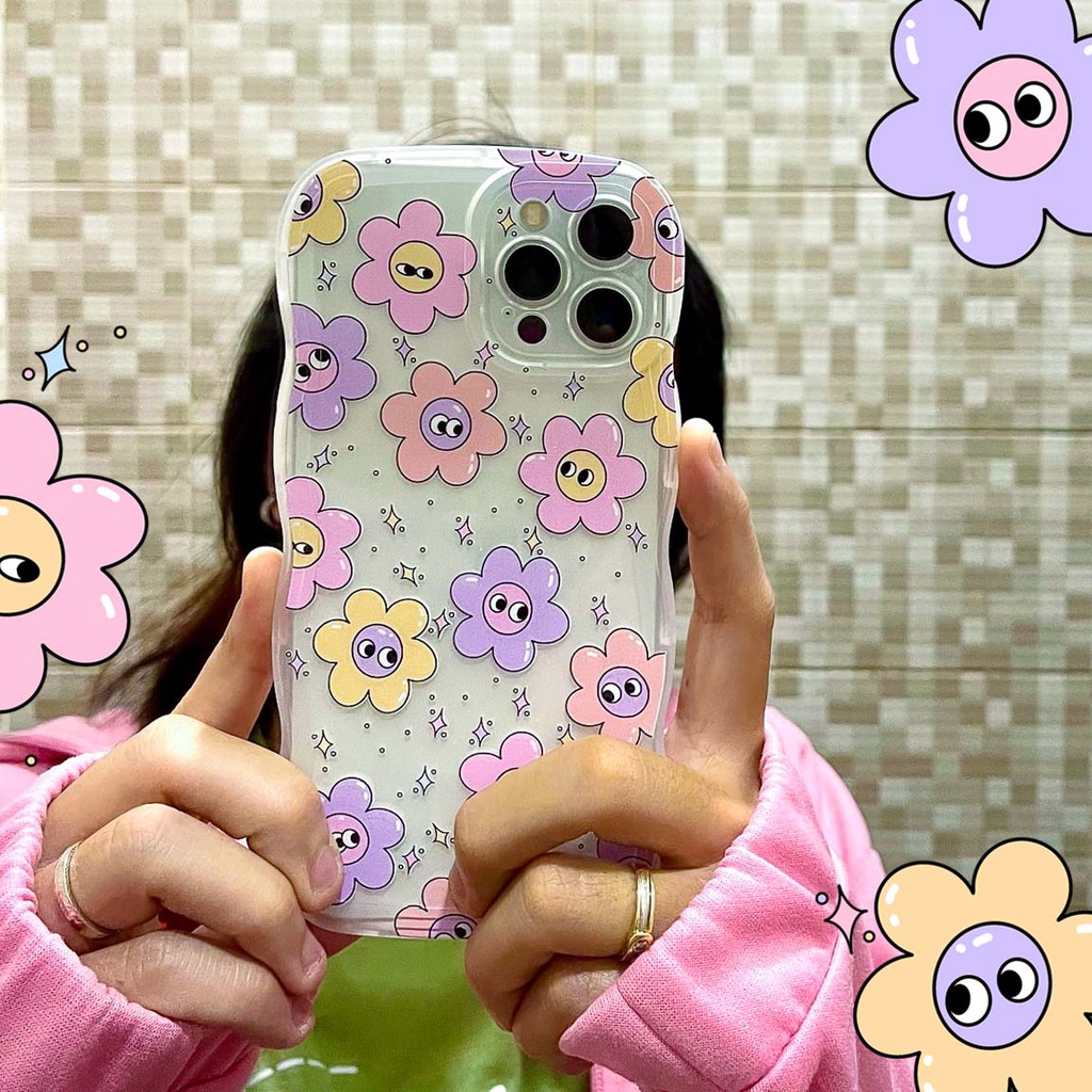 Curly Flower Softcase for OPPO A3S A5S C1 A16 A15 A5 A9 2020 A53 A54 A33 A55 A16 A7 A12 A11K A92 A52 A96 A76 9i A57 A77S wavy