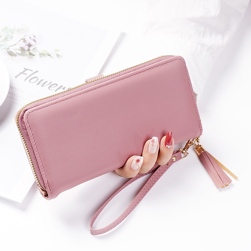 Dompet Panjang Lipat Zipper Multifungsi Korea Style Dompet Fashion Cewek Resleting Klip Women Wallet PU Satu7an D88