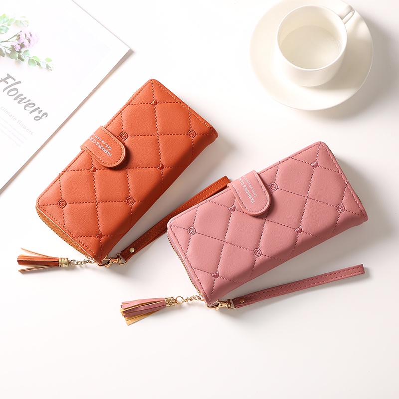 COD Dompet Panjang Wanita Zipper Resleting Dompet Panjang Kasual Wanita Dompet Kekinian Dompet Korean Style Wanita Dompet Cewek Azgalery D87