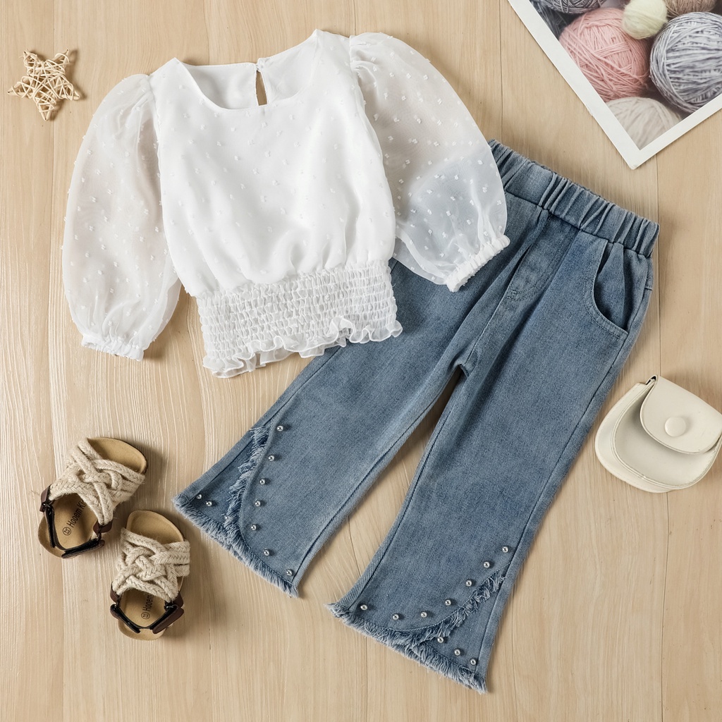 CHUBBI 84 Setelan Set Anak Perempuan Blouse Crop Top + Jeans Stud