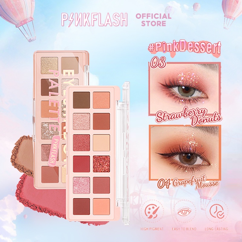 PINKFLASH PinkDessert 12 Shades Eyeshadow Palette kosmetik alis High Pigment And Smooth Powder Long Lasting | Pinkflash Pro Touch Eyeshadow Palette PF-E15