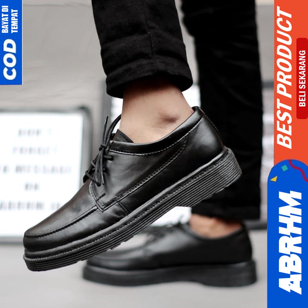 Sepatu Formal Pantofel Docmart Pria Kulit Asli Kerja Hitam Abrhm FAUNA