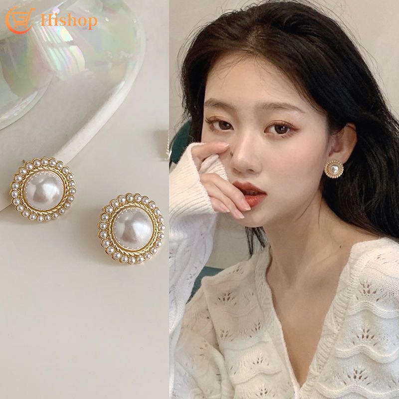 Anting Tusuk Mutiara Retro Untuk Wanita Anting Emas Perhiasan Aksesoris Elegan