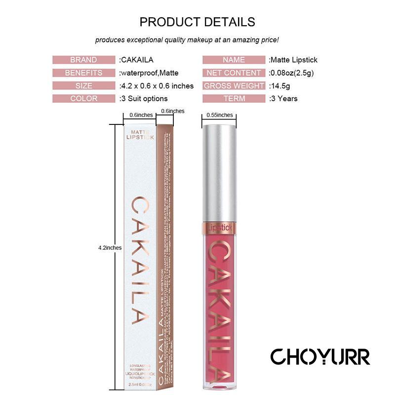 【COD】CAKAILA Lipstik 5 Warna Matte Velvet Tahan Air Lipstick Liquid Waterproof Long Lasting Non Stick Cup Lip Makeup-CH