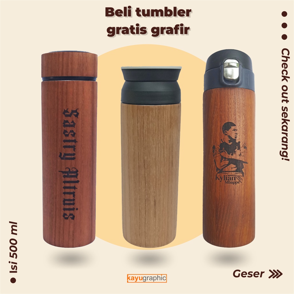tumbler kayu  custom nama - termos kopi custom