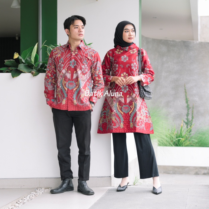 Baju Batik Couple Pasangan Modern Premium Kekinian Original Lapis Furing - Lapis Trikot Terbaru Batik Kerja Kantor Kondangan Size S M L XL XXL XXXL