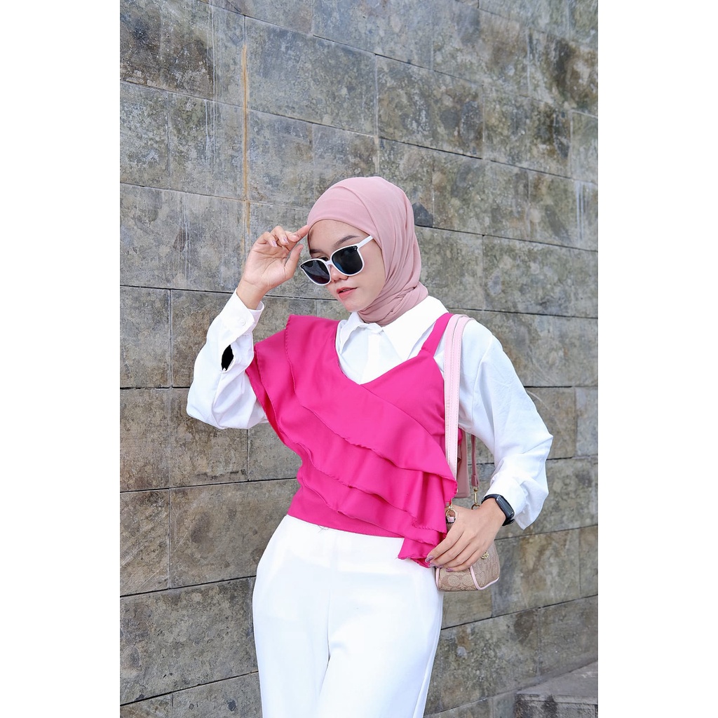 Yecis Vest Outer Ruffle Rumbai - Korean Top Vest Rumbai Ruffle Silk Premium