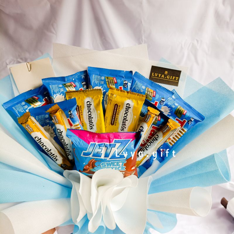 (SNACK 0026) Buket Snack medium snack random biru | Buket snack wisuda | Buket snack ulang tahun |  Buket snack | Buket snack wisuda | Buket snack ulang tahun | Buket anniversary | Buket hari guru | Buket hari ibu | hadiah wisuda | kado ulang tahun