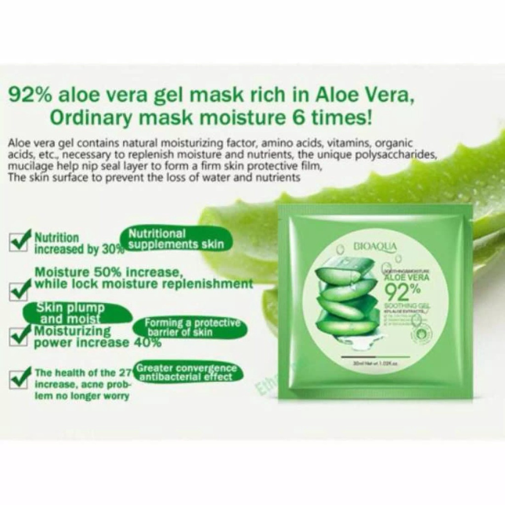 Masker Bioaqua Soothing &amp; Moisture Aloe Vera 92% Soothing Gel Extracts Facial Sheet Mask Natural