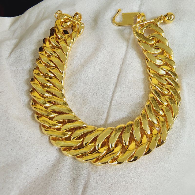 Gelang Rantai Double Besar Lapisan Emas 24k Lebar 13mm