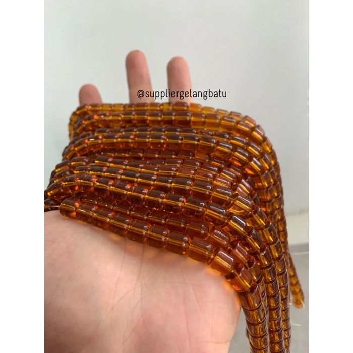 manik batu tabung 8mm yellow quartz kuning akik bahan gelang kalung