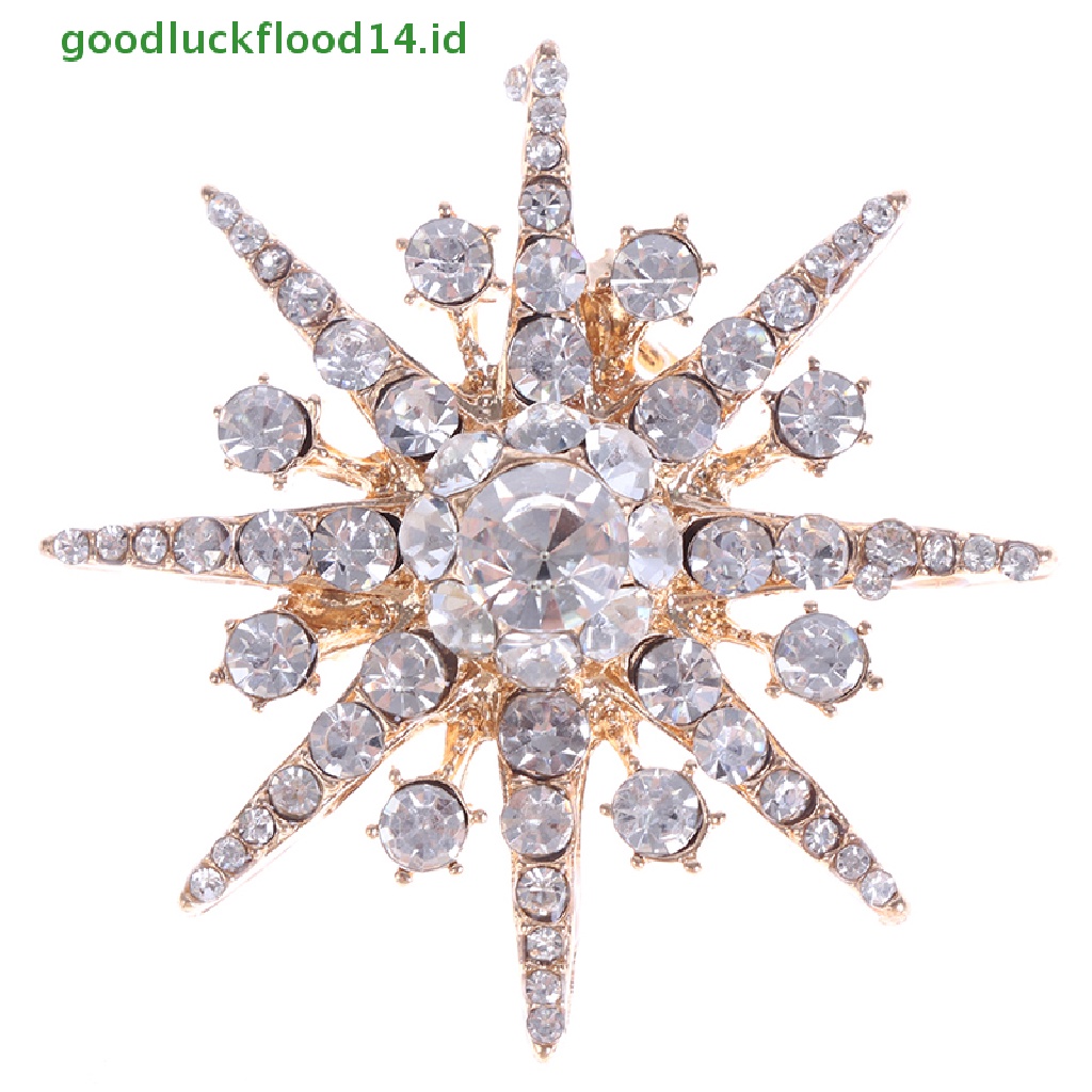 [GOOGFOUR] Pernikahan Perak Snowflake Diamante Bros Berlian Imitasi Kristal Bros Pin Xmas Hadiah  [Atasan]