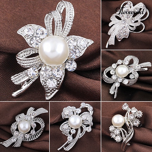 Twowood New Bridal Bouquet Berlian Imitasi Kristal Bros Pin Perak Mutiara Bros Bunga