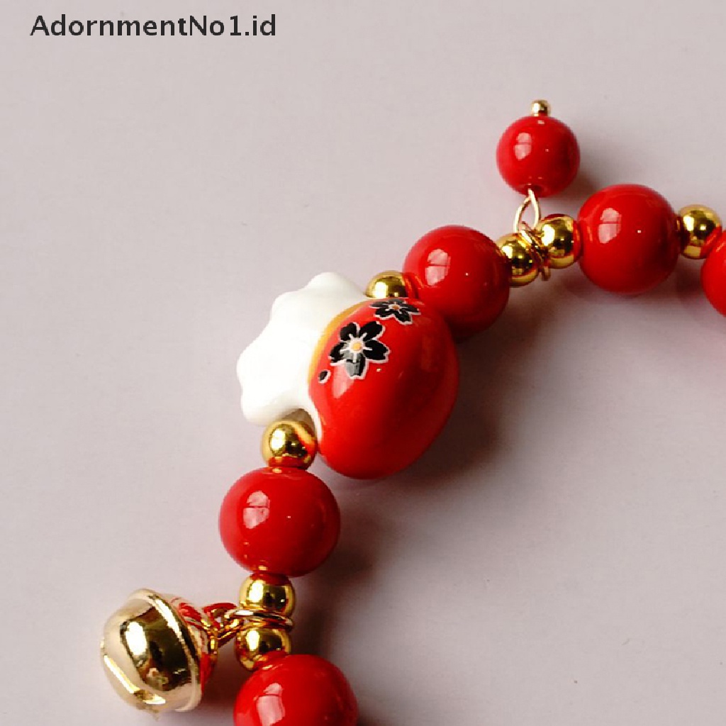 [AdornmentNo1] Red Beads Ceramic Bracelet Tali Tenun Tangan Manik Manik Plutus Kucing Stretch Bracelet [ID]