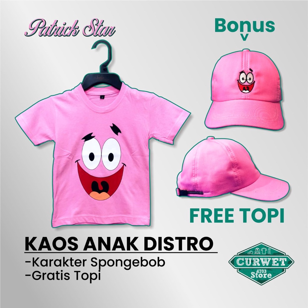 KAOS ANAK DISTRO KARAKTER SPONGEBOB GRATIS TOPI