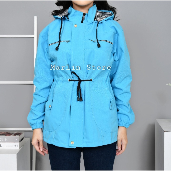 Jaket Kanvas Wanita Oversize Jumbo Korean Style Tebal Baby Canvas Bolak Balik Ukuran M Sampai 4XL