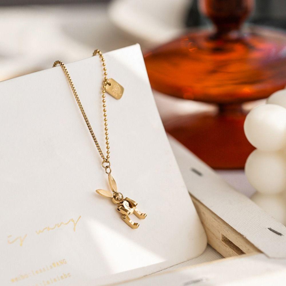 Kalung Liontin Kelinci Agustina Fashion Aksesoris Perhiasan Sederhana Gadis Hadiah Temperamen Rantai Klavikula Baja Titanium