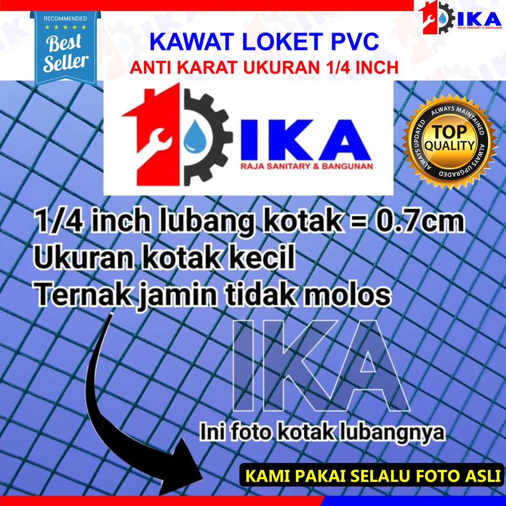 Kawat loket PVC Hijau 1PER4 x 0.9m ayakan 0.7cm Panjang 10meter kuat