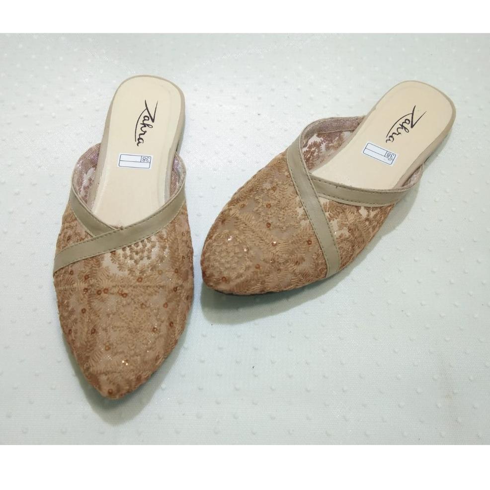 Arlaine- Monroe sandal slop wanita / sandal brukat / sandal slop brukat / selop wanita [Mocca] "LAN.