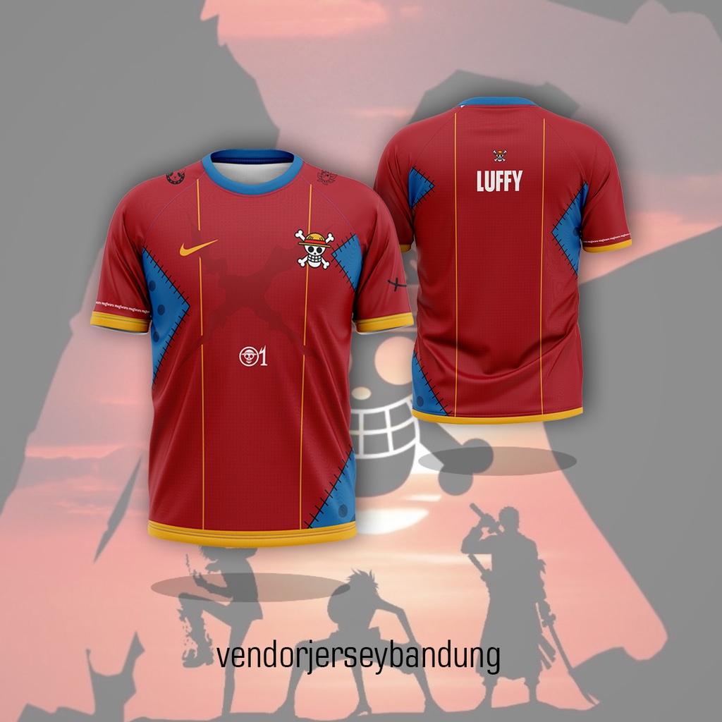 [Bisa COD] Kaos Jersey Anime One Piece Mugiwara Luffy X Nike - Baju Printing Pria Wanita Anak Jumbo 