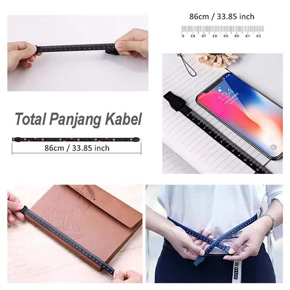 Lanyard Kabel Data Charger + Meteran Gantungan Tali Leher untuk ID Card Kartu Kerja HP Kunci / USB