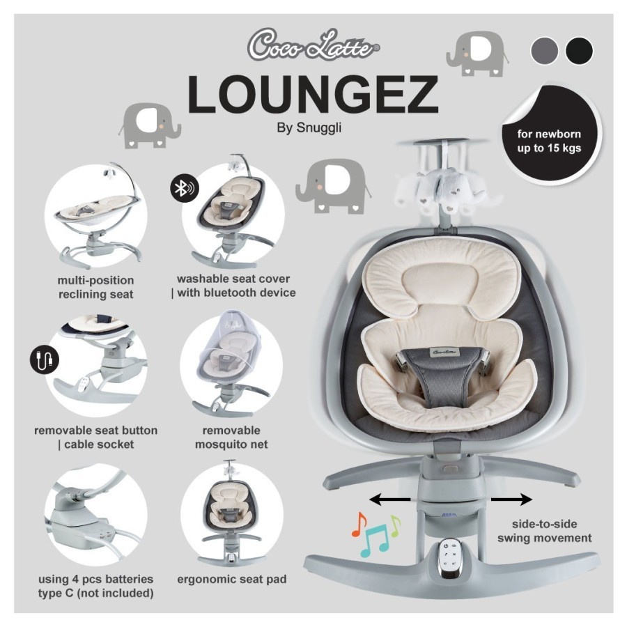 COCOLATTE Loungez By Snuggli Baby Swing - Ayunan Bayi Bouncer Elektrik