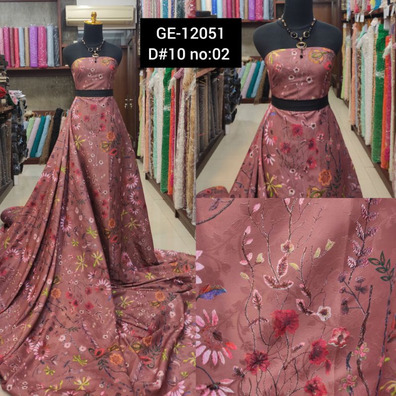 Kain Satin Jacquard Motif Bunga GE-12051 D#10 Dusty pink