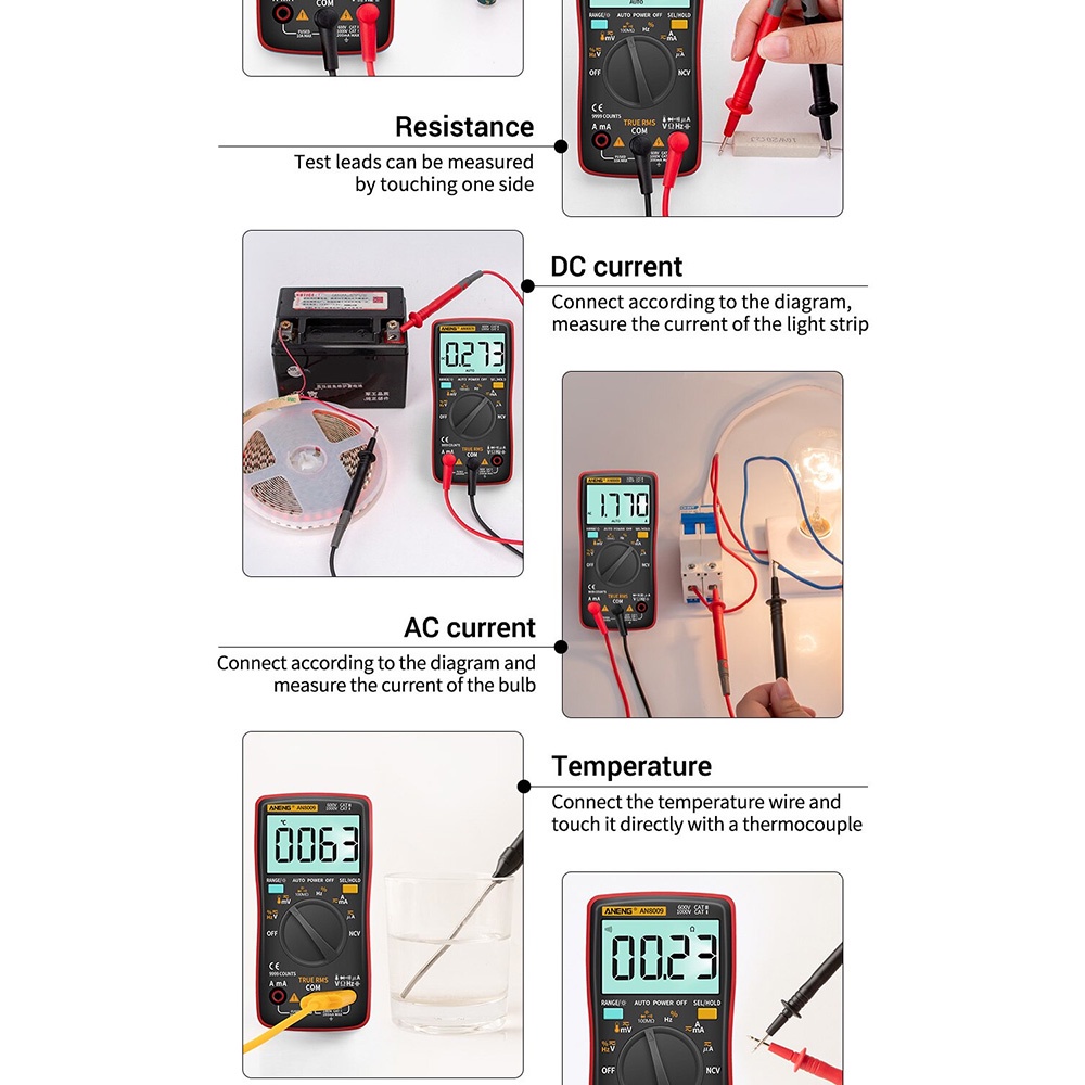 ANENG Digital Multimeter Voltage Tester - AN8009 - Black