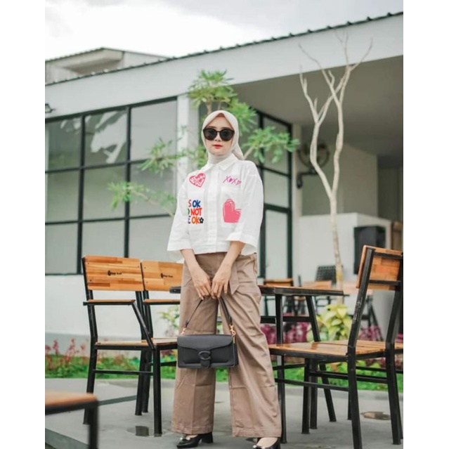 KEMEJA CROP LINEN OVERSIZE / KEMEJA CROP SABLON OUTER CROP/KEMEJA LINEN SABLON WANITA PREMIUM(IC)