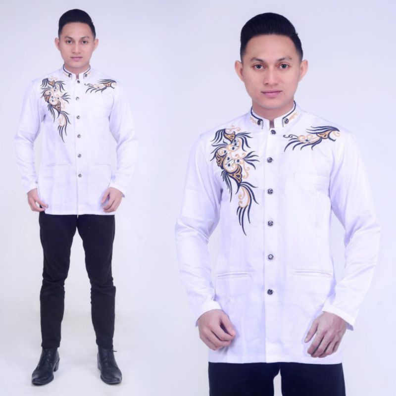 JASKO JAS KOKO BORDIR ELEGAN LENGAN PANJANG MOTIF KANTONG SEMAR WARNA HITAM PUTIH BIG SIZE JUMBO XXL