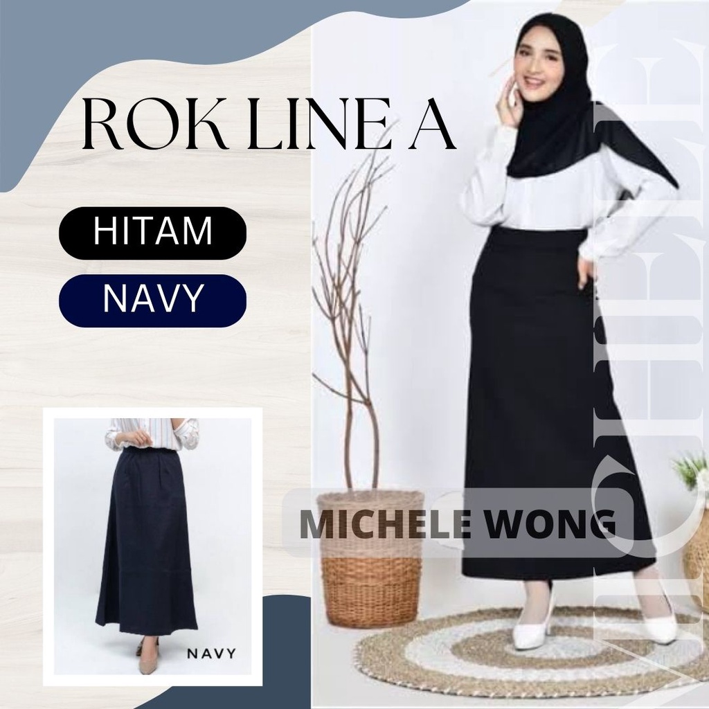 Rok Kerja Wanita Panjang A LINE Premium Hitam Biru Navy Maxi Skirt Polos Kerja Kuliah Wisuda Interview Magang Kampus Kuliah COD Michele Wong Shop