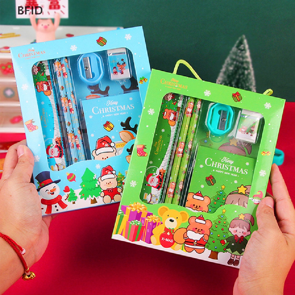 [BFID] 6pcs/set Seri Natal Anak Alat Tulis Festival Pensil Dengan Penggaris Karet Dan Pengasah Pensil Hadiah Natal Alat Tulis Belajar Perlengkapan Sekolah [ID]