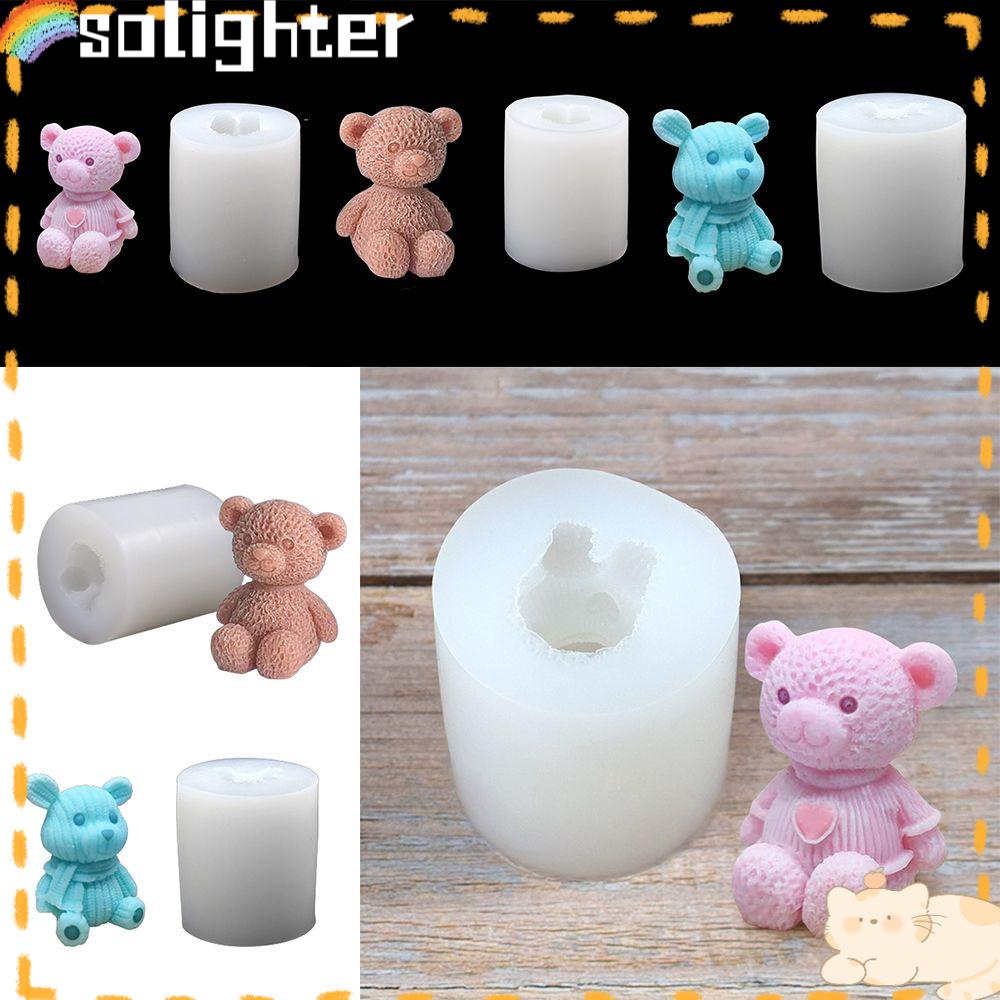 Solighter Kartun Teddy Bear Cetakan Lilin Lucu Casting Kerajinan Tangan Epoxy Resin Silicone Mold