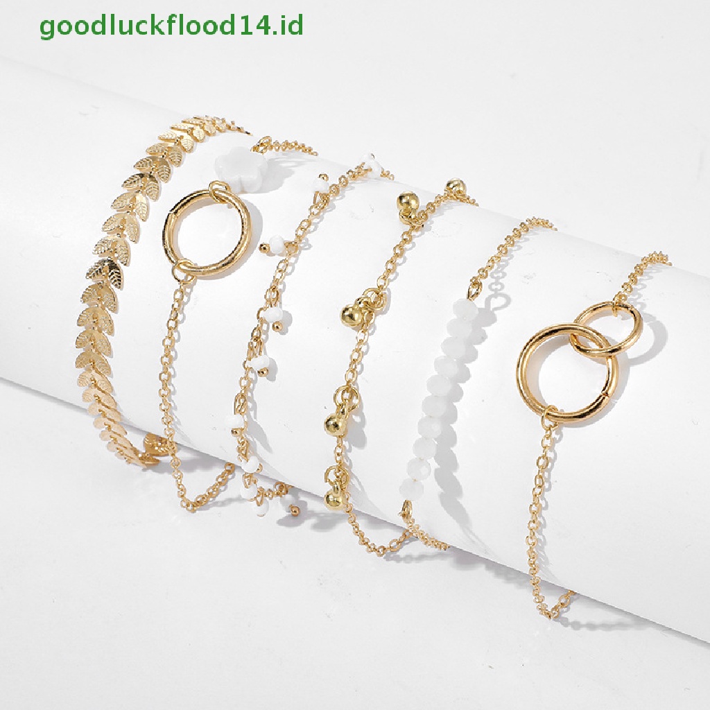 [GOOGFOUR] 6pcs/set Gelang Boho Set Wanita Jumbai Daun Rantai Melingkar Bangle Perhiasan [TOP]