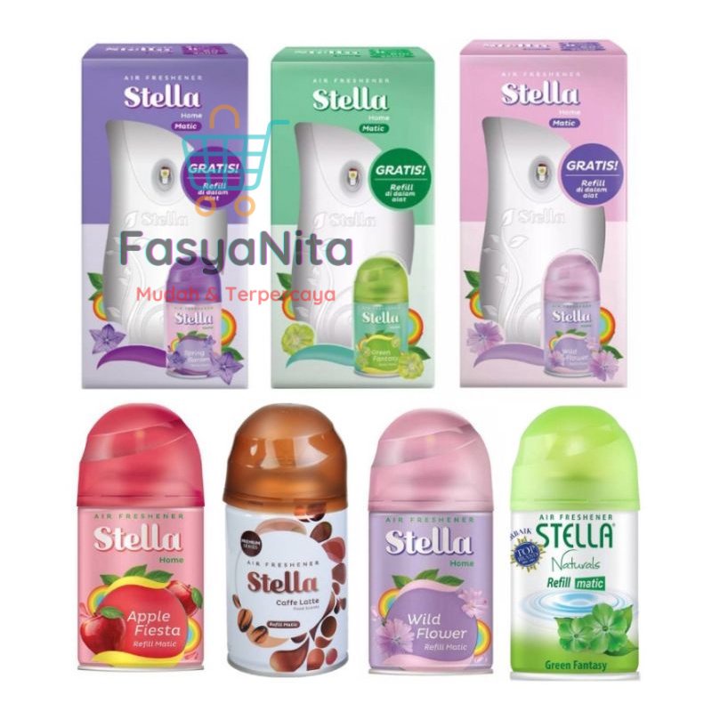 Stella Matic dispenser alat semprot otomatis reffil pink hijau biru apel kopi